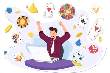 Uma pessoa usando seu dispositivo em um fundo com tema de cassino, ilustrando o processo de retorno suave ao 25F.